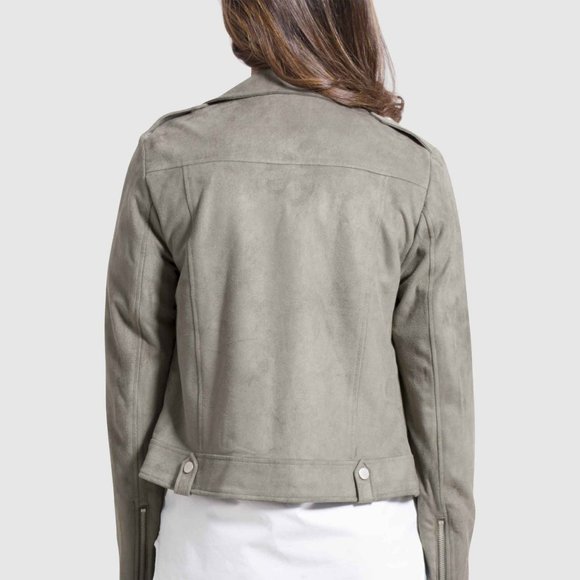 OLGYN Women’s Biker Suede Olive Leather Jacket - Picture 2 of 5